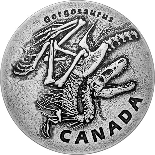 RCM-New-Release:--2018-1-Oz.-Pure-Silver-Coin---Ancient-Canada:-Gorgosaurus